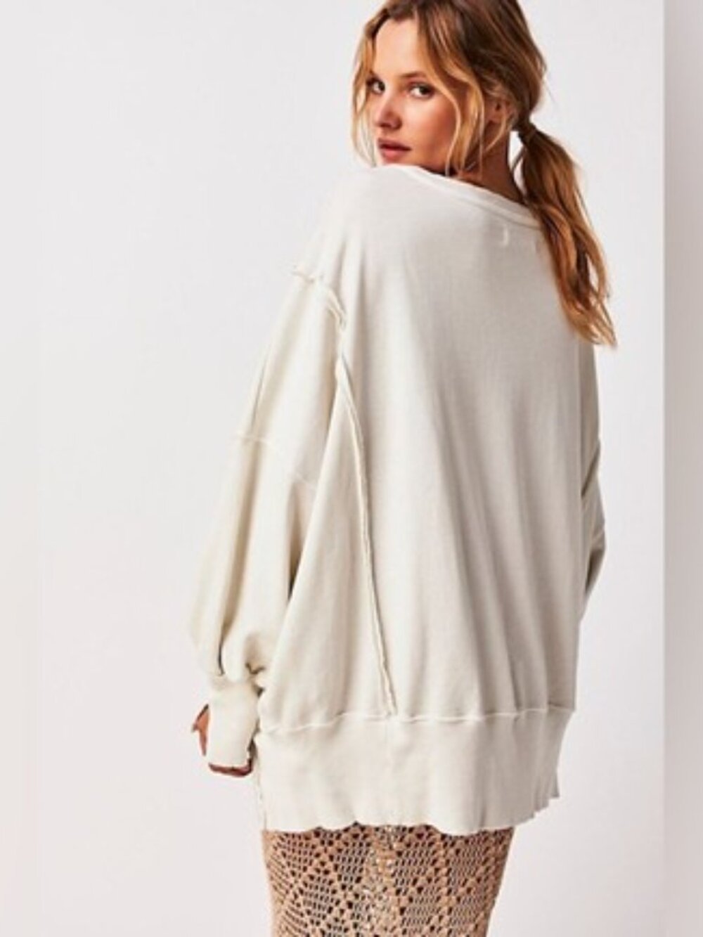 NWOT Free People We The Free Camden Sweatshirt in Cream - Size XS - Picture 4 of 9
